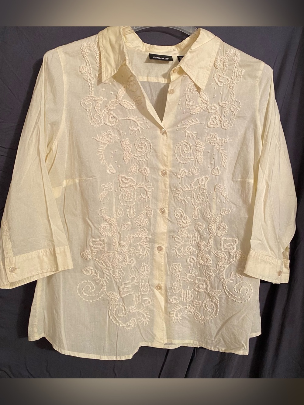 Avenue Cream Embroidered Button-Down Blouse